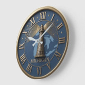 Michigan Lighthouse and State Map  Große Wanduhr (Winkel)