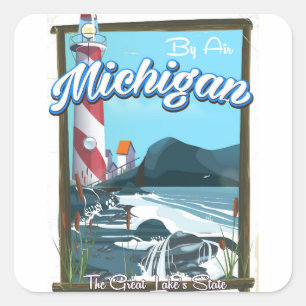 Michigan Lighthouse Reiseplakat! Quadratischer Aufkleber