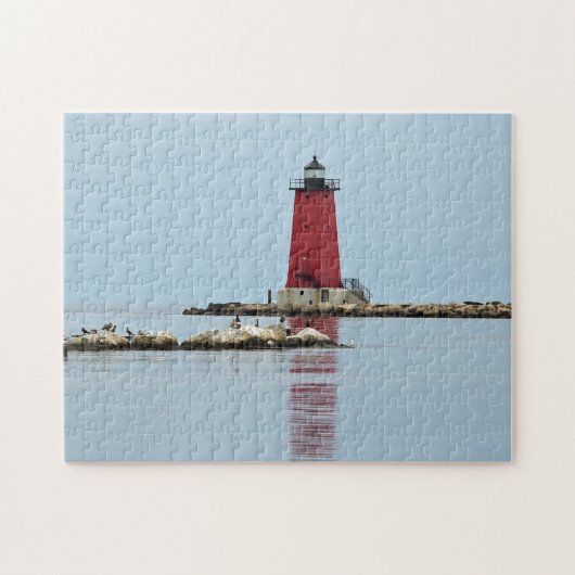 Michigan Manistique Red Lighthouse Foto Puzzle (Horizontal)