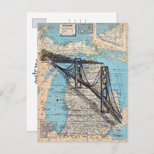 Michigan Map Art (Alternate Back) Postkarte (Vorne/Hinten)