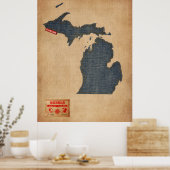 Michigan Map Denim Jeans Style Poster (Küche)