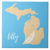 Michigan Map Feather Individuelle Name Blue Tan Fliese (Vorderseite)