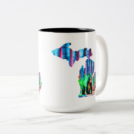 Michigan Map Kontur Design auf Tasse mit BEAR (VorderseiteRechts)