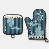 Michigan Map Opper und Lower Michigander Ofenhandschuh & Topflappen-Set (Vorderseite)