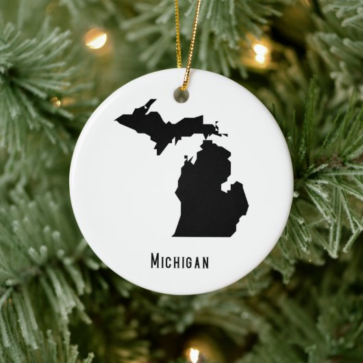 Michigan Map - Schwarz-Weiß-Modern-Karte Keramik Ornament (Baum)