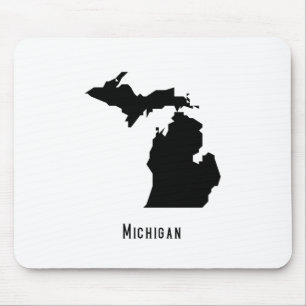 Michigan Map - Schwarz-Weiß-Modern-Karte Mousepad