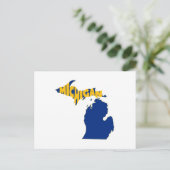 Michigan Map Shaped Word Art Wolverine Staat Blue Postkarte (Stehend Vorderseite)