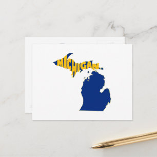 Michigan Map Shaped Word Art Wolverine Staat Blue Postkarte