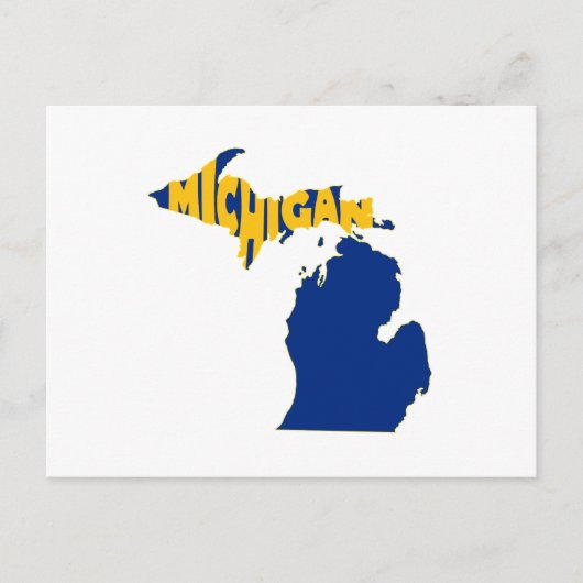 Michigan Map Shaped Word Art Wolverine Staat Blue Postkarte (Vorderseite)