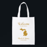 Michigan Map Wedding Welcome Bag, Gold Tote Bag Wiederverwendbare Einkaufstasche<br><div class="desc">Hochzeitswochenende Begrüßungsgeschenk-Tasche für Gäste aus der Stadt zu Ihrer Hochzeit,  mit dem Bild von Michigan,  mit Herz können Sie an der genauen Lage platzieren. Füllen Sie Tasche mit Ihren Lieblingsgoodies.</div>