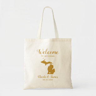 Michigan Map Wedding Welcome Bag, Gold Tragetasche