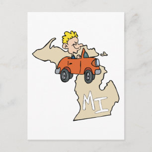 Michigan MI Map & Car Cartoon Art Motto Postkarte