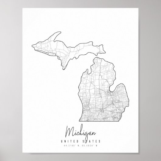 Michigan Minimal Street Map Poster (Vorne)