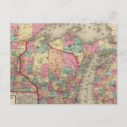 Michigan, Minnesota und Wisconsin Postkarte (Vorderseite)