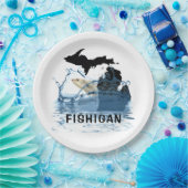 Michigan mit großem Fisch im Wasser Pappteller (Party)
