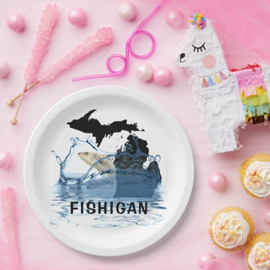 Michigan mit großem Fisch im Wasser Pappteller (Party)