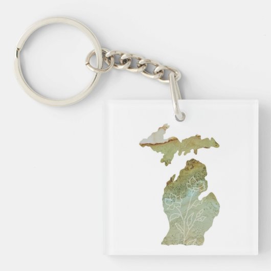 Michigan Mitten Liebe Minimalistisch Boho Floral Schlüsselanhänger (Vorderseite)