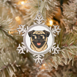 Michigan-Mops mit Sonnenbrille Schneeflocken Zinn-Ornament