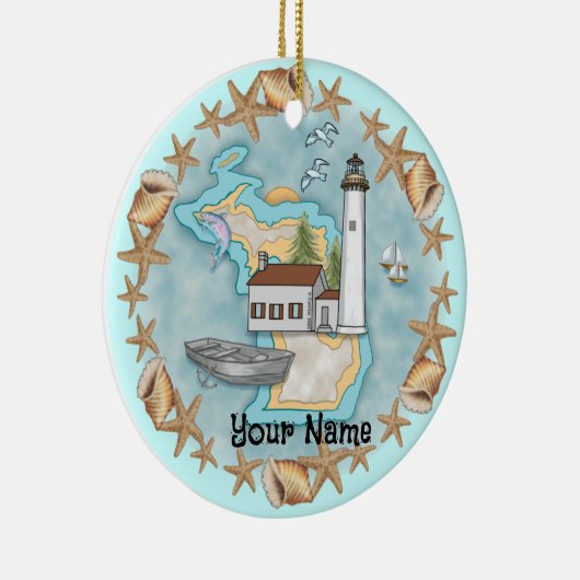 Michigan Muscheln Leuchtturm Keramik Ornament (Rechts)