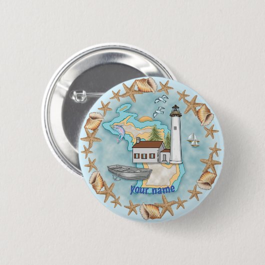 Michigan Muscheln Lighthouse Button-Taste Button (Vorne & Hinten)