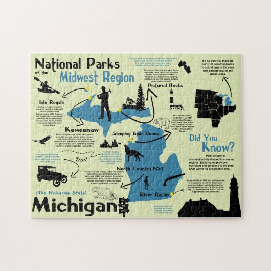 Michigan National Parks Infografik Karte Puzzle (Horizontal)
