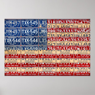 Michigan Nummernschild Amerikanische Flaggenkunst Poster