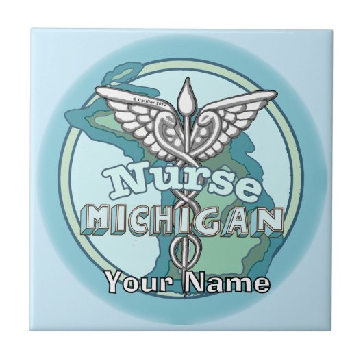 Michigan Nurse Caduceus Tile Fliese (Vorderseite)