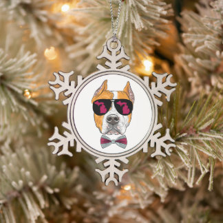 Michigan Pitbull mit Sonnenbrille Schneeflocken Zinn-Ornament