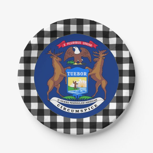 Michigan Plate, Büffel kariert, USA & Michigan Fla Pappteller (Vorderseite)