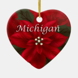 Michigan Poinsettia Herz Keepake Ornament
