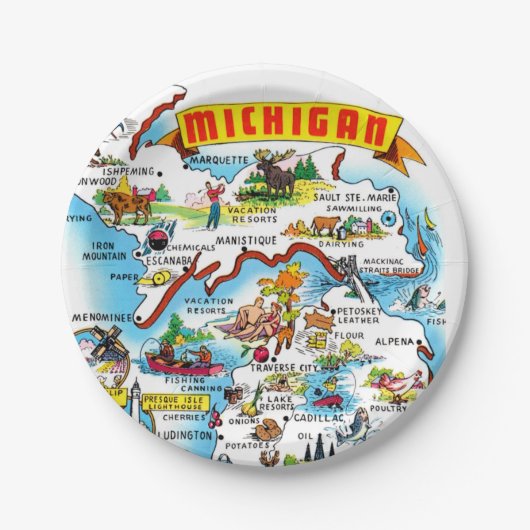 Michigan Postcard Map Pappteller (Vorderseite)