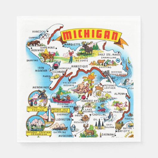 Michigan Postcard Map Serviette (Vorderseite)