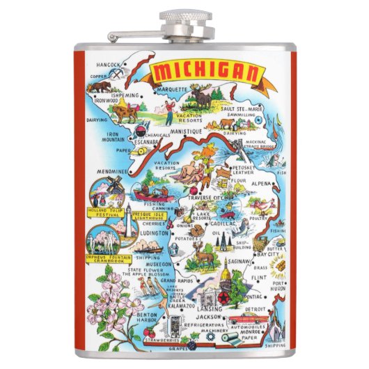 Michigan Postkartenkarte Flachmann (Vorderseite)