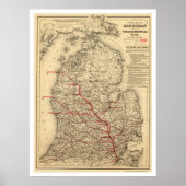 Michigan Railroad Train Map 1886 Poster (Vorne)