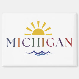 Michigan Rainbow Text Sun und Waves Key Magnet
