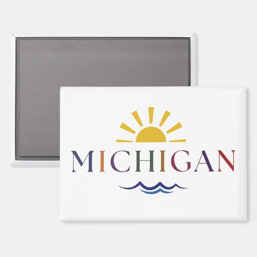 Michigan Rainbow Text Sun und Waves Key Magnet (Vorderseite/Rückseite)