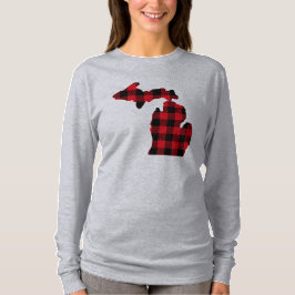 Michigan Red-Black Kariert Map Long Sleeve T-Shirt
