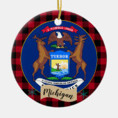 Michigan, Red Buffalo kariert & Michigan Flag Keramik Ornament (Vorne)