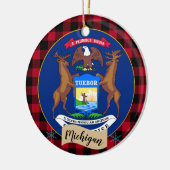 Michigan, Red Buffalo kariert & Michigan Flag Keramik Ornament (Links)