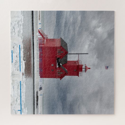 Michigan Red Lighthouse im Winter Jigsaw Puzzle (Horizontal)