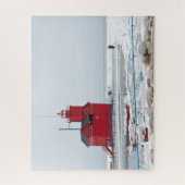 Michigan Red Lighthouse im Winter Puzzle (Vertikal)
