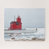 Michigan Red Lighthouse im Winter Puzzle (Horizontal)