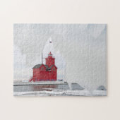 Michigan Red Lighthouse im Winter Puzzle (Horizontal)