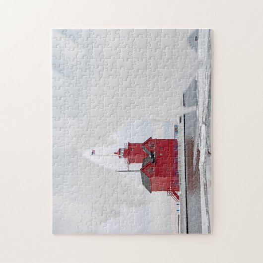 Michigan Red Lighthouse im Winter Puzzle (Vertikal)