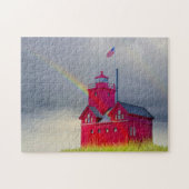 Michigan Red Lighthouse mit Regenbogen Puzzle (Horizontal)