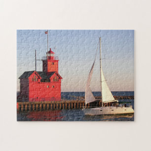 Michigan Red Lighthouse mit Segelboot Puzzle