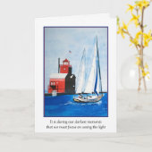 Michigan Red Lighthouse und Sailboat Beileid Karte (Gelbe Blume)