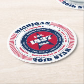 Michigan Red White Blue Typografie Runder Pappuntersetzer (Angewinkelt)