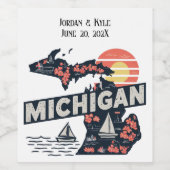 Michigan Retro-Silhouette benutzerdefinierbar Weinetikett (Einzelnes Label)