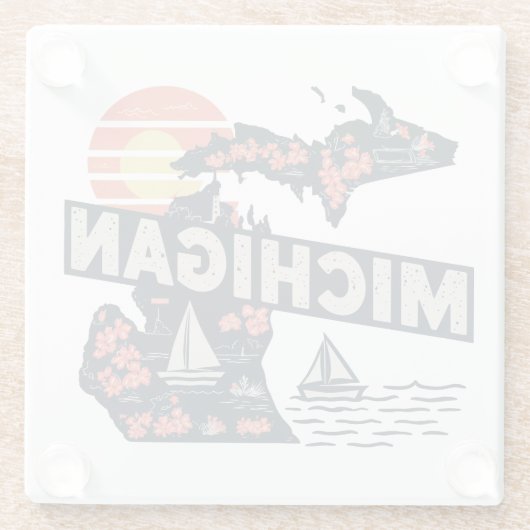 Michigan Retro Silhouette Glasuntersetzer (Rückseite)